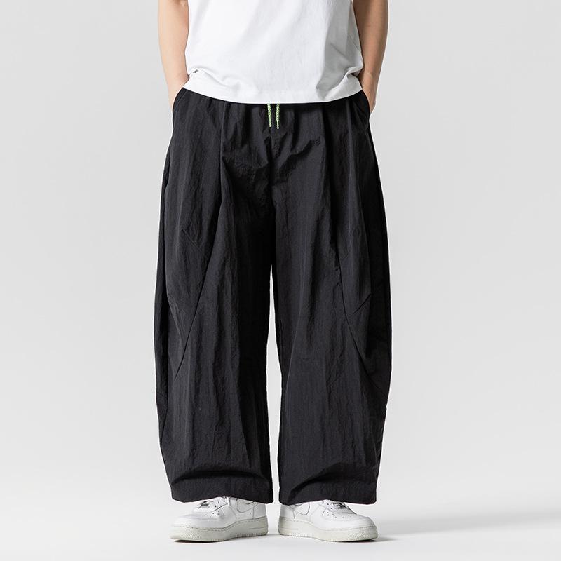 Wide Leg Pants Men's Summer Light Thin Solid Straight Casual Trousers Elastic Waist Harun Pant Loose Oversize Streetwear