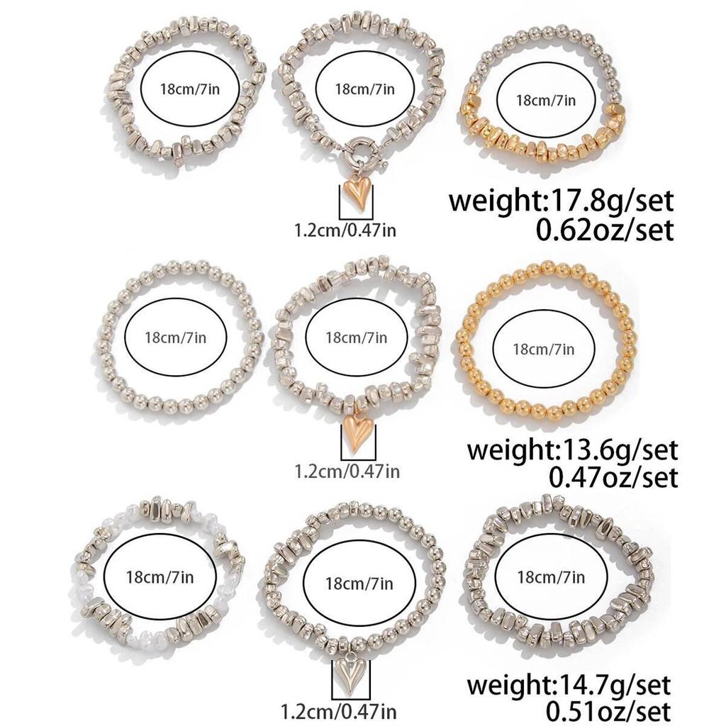Ingemark 3Pcs/Set Vintage Irregular CCB Beads Chain Bracelets for Women New Trend Goth Heart Pendant Bangles Couple Jewelry Men