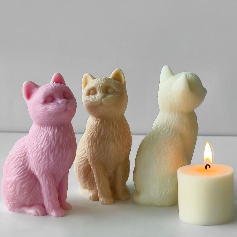 Easy To Clean Silicone Candle Mold Soap Moulds Sitting Cats Shape Resin Project Moulds Silicone Texture for Candle