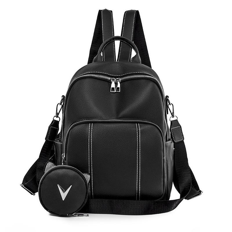 Double-shoulder Bag - New Style for Women, Korean Version, Fashionable and Trendy Schoolbag, Simple PU Soft Leather, Dual Shoulder Use for Traveling. чёрный