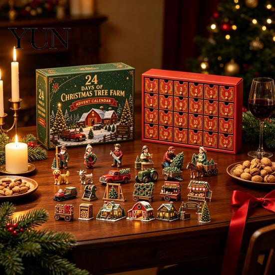 Holiday Countdown Toy 2026 Christmas Tree Farm Advent Calendar, 24 Days Box with Mini December Figures And Accessories for Kids Collectors,