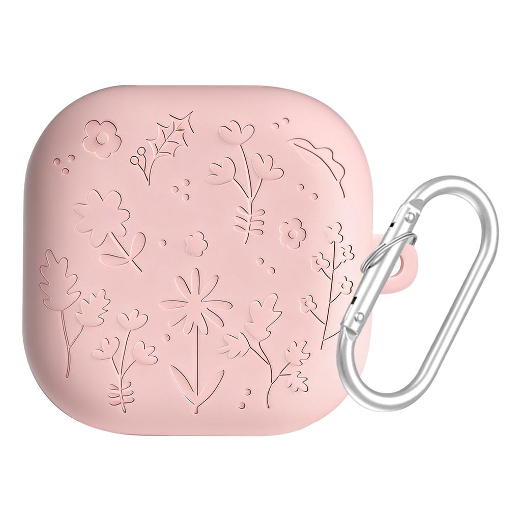 Gravierte Blumen Schutzhautabdeckung für Samsung Galaxy Buds4/4Pro Weicher Silikon-Schutz mit Schlüsselanhänger Kratzfest
