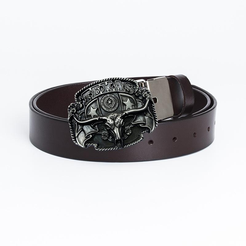 Pure Cowhide Domineering Cow Head Men's Belt Whole Ancient Tin Jeans Belt Belt