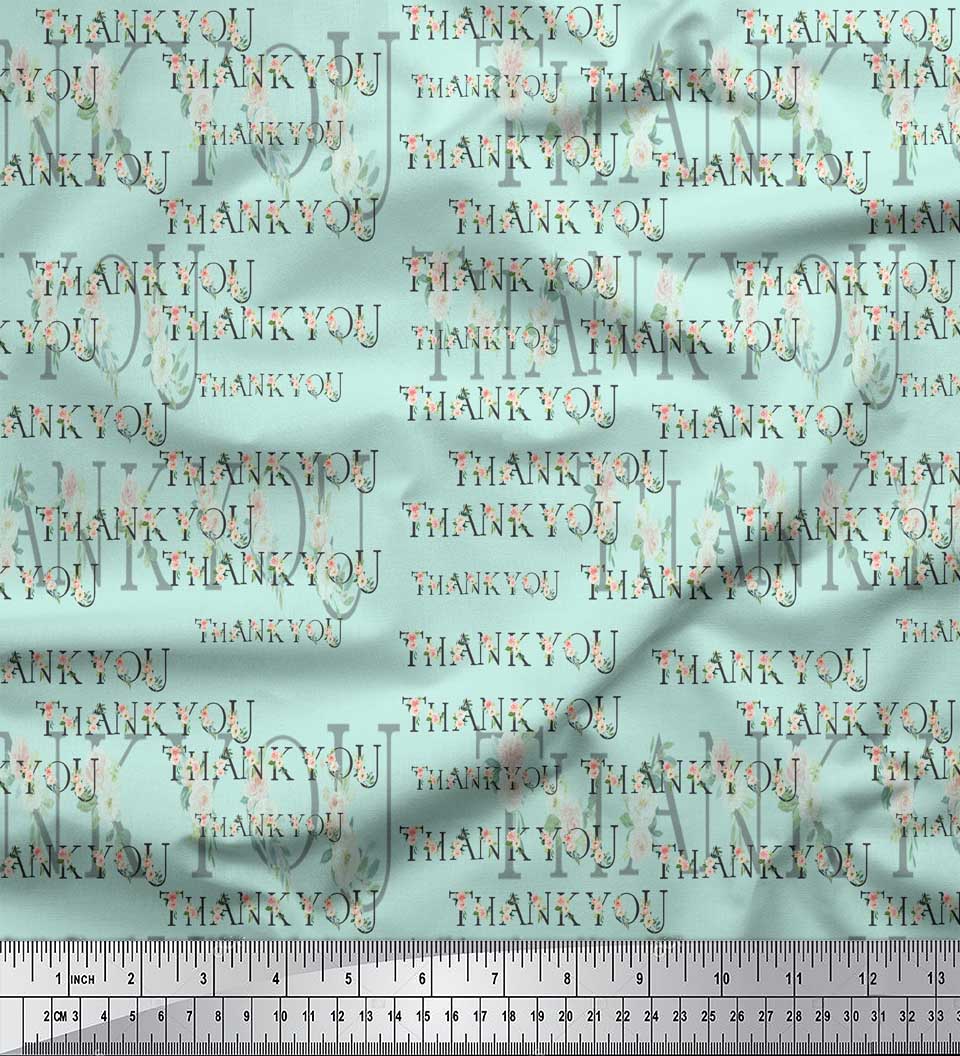 

Soimoi Gray Poly Crepe Fabric Floral Thankyou Text Printed Craft Fabric by the metre 42 Inch 42 Inch Wide - Poly Crepe зелений