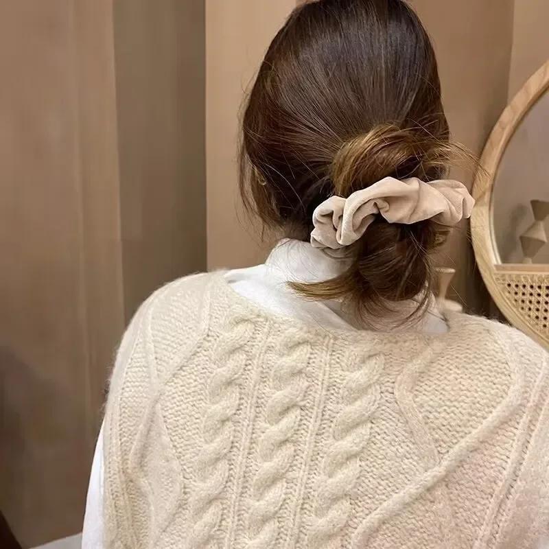 Winter Plüsch Weich Einfarbig Scrunchie für Frauen Vintage Elastizität Gummibänder Haargummis für Pferdeschwanz Kopfschmuck