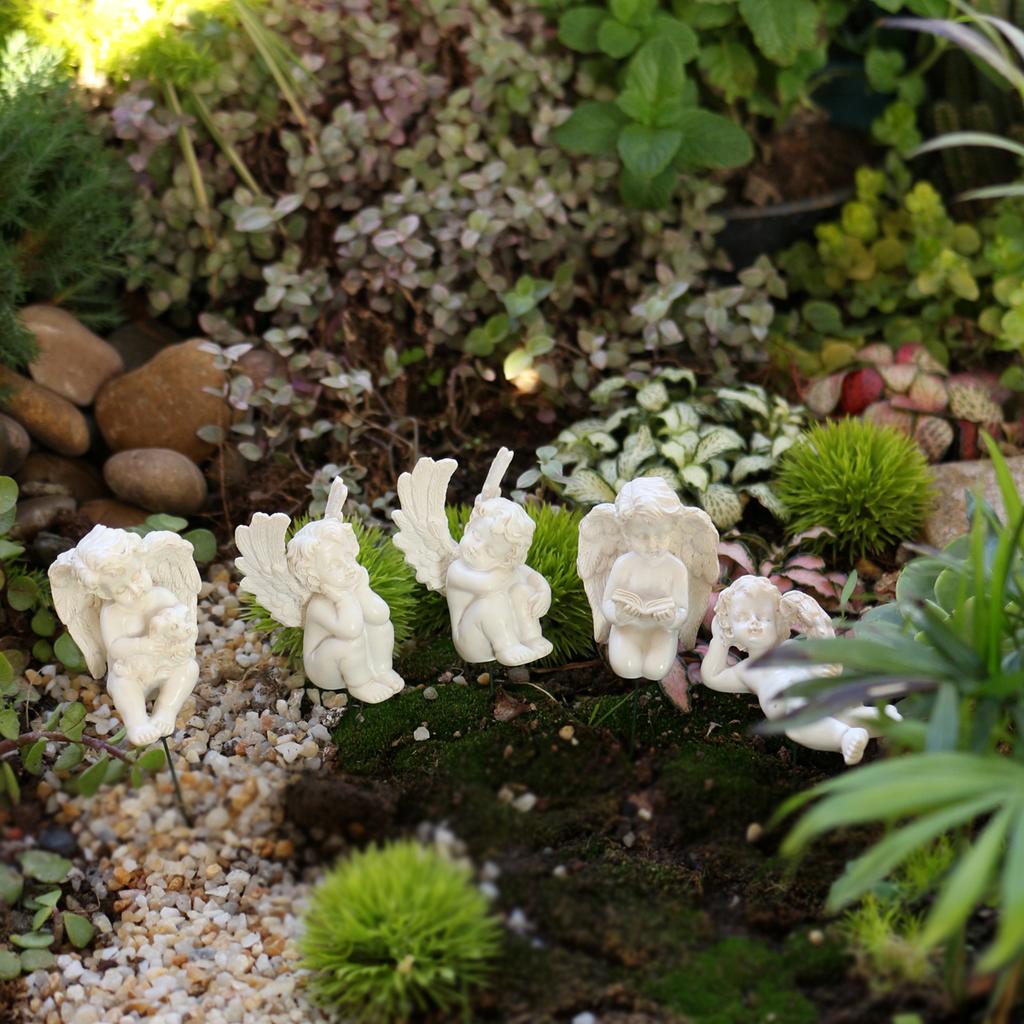 5-Piece Garden Miniature Tree Angel Decorations, Creative Christmas/Easter Crafts, Resin Artwork