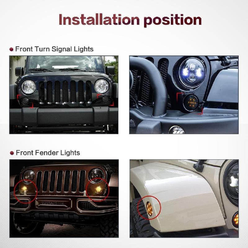 Kit de 2/4 pièces de feux de clignotant LED pour sourcil de roue / indicateur de calandre avant pour Jeep Wrangler JK 2007-2017