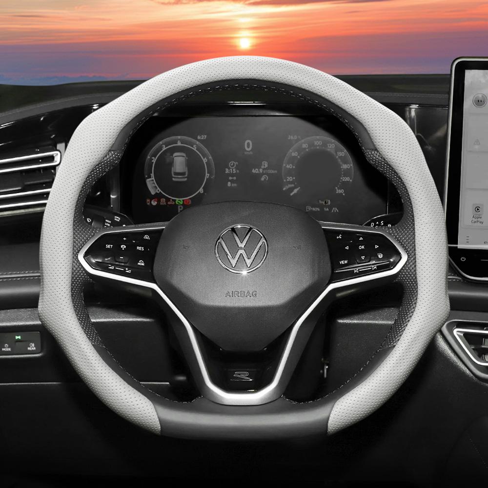 Suitable for Volkswagen Perforated Leather Steering Wheel Cover, Non-Slip Breathable Integrated Protective Case Golf Passat Polo Jetta