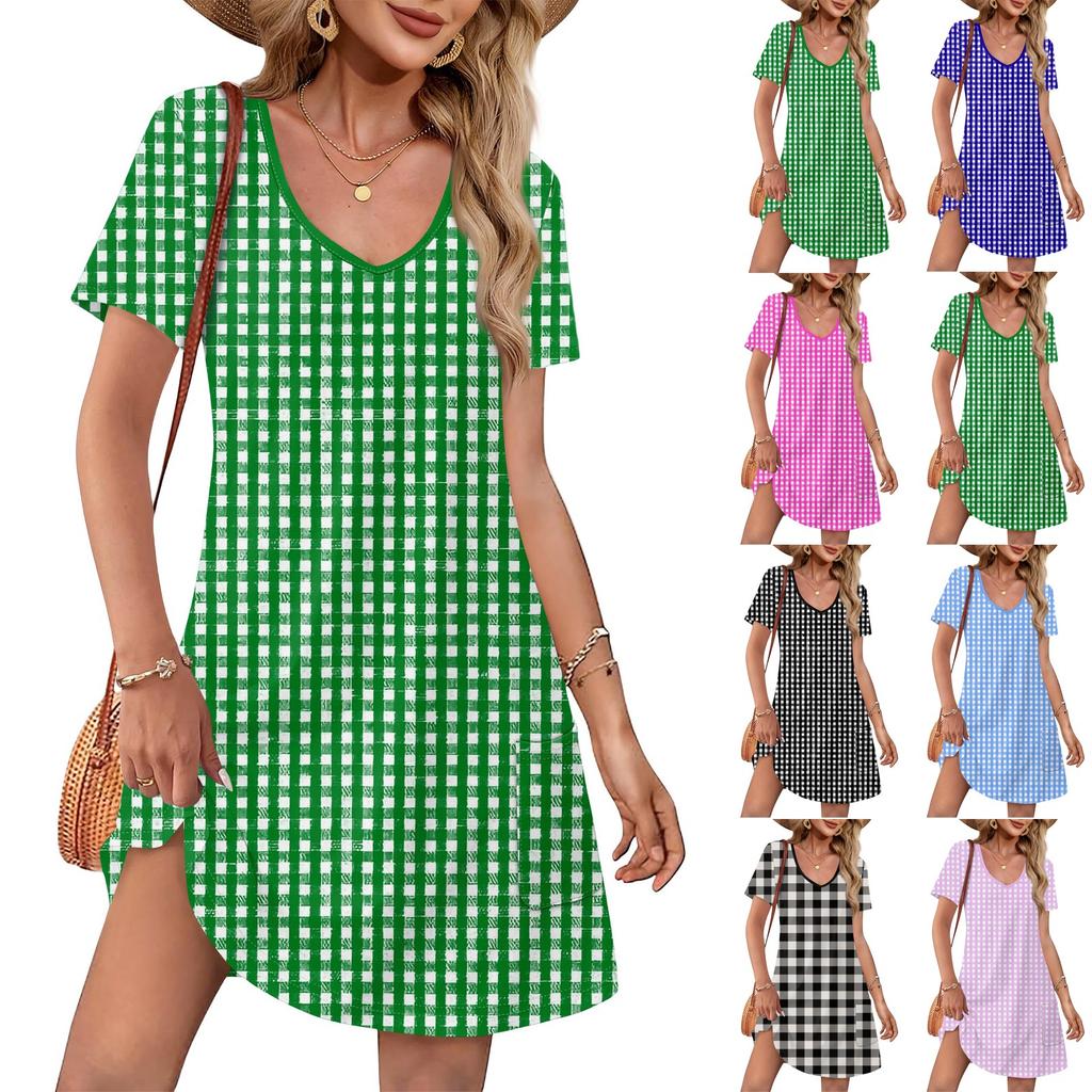 Women's Casual And Fashionable V-neck Short Sleeve Printing Mid Length Dress