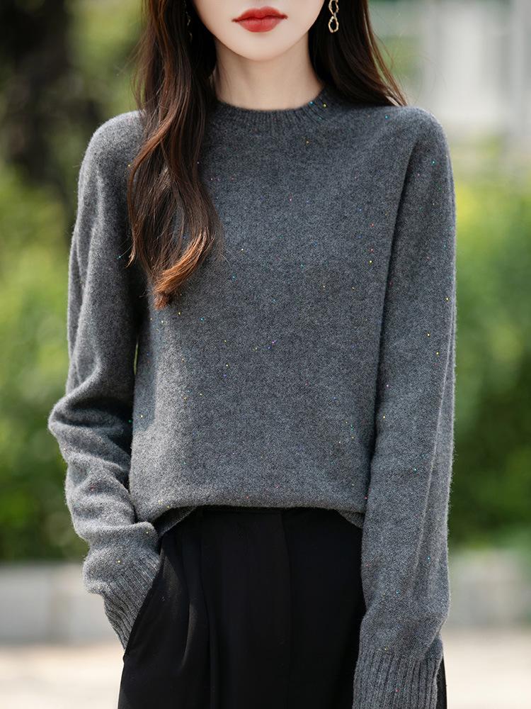 Retro Colorful Polka Dot Sequin Wool Sweater - Loose Fit, Round Neck, Warm for Autumn/Winter