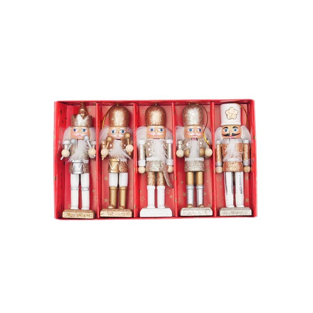 5Pcs/Set Glitter Nutcracker Puppet Ornament Wood Christmas Tree Decoration  Kid Gift