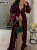 Vestido Abrigo Casual Holgado Cómodo de Manga Larga para Mujer con Lazo y Cinturón