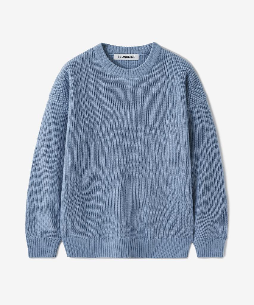 BLOND9 Crew Neck Rib Knit Sweater_Sky Blue