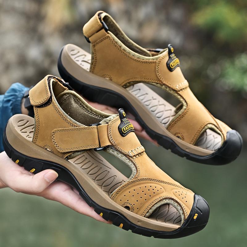 Fashion PARZIVAL Summer Men Sandals Genuine Leather Beach Sandals Breathable Casual Leather Sandals Male Outdoor Sandals Roman Shoes