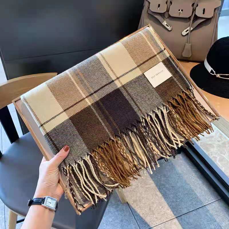 Luxury Plaid Scarf Winter Warm Cashmere Women Long Bandana Pashmina Foulard Female Scarves Tassel Shawl And Wraps  Design