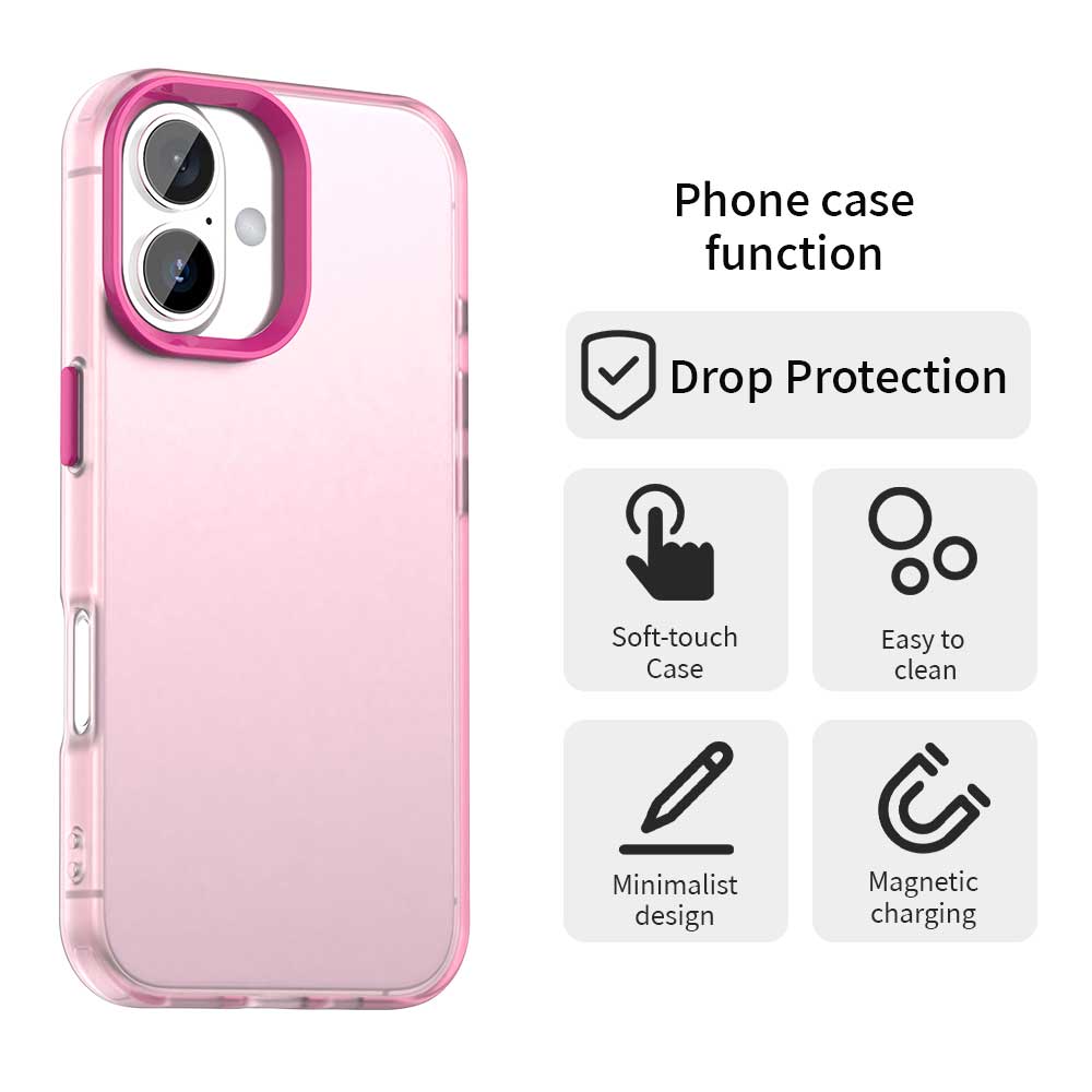 

For iPhone 16 Plus Case PC+TPU+PET Matte Anti-drop Phone Back Cover Red