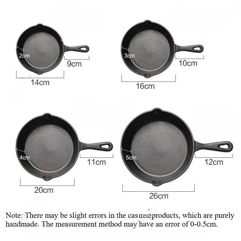 10/14/16/20/26CM Cast Iron Skillet Non-stick Skillet Kitchen Fry Pot Omelette Pancake Pan Mini Thick Flat Pan Kitchen Cookware