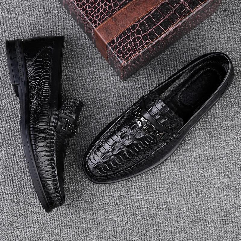 Fashion New Crocodile Pattern Summer Loafers Luxury Brand Slip on Flats Genuine Leather Dress Driving Moccasins Casual Leather Footwear