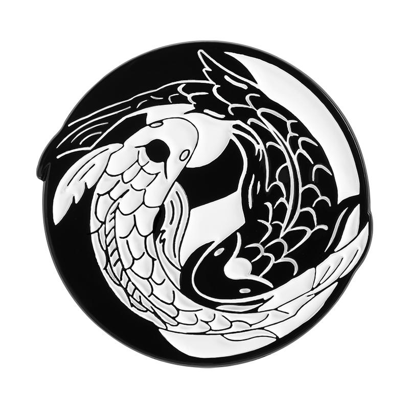 Yin-Yang Bagua Koi Enamel Pins Custom Sun and Moon Cat Brooches Lapel Badges Clothes Animal Jewelry Gift for Kids Friends