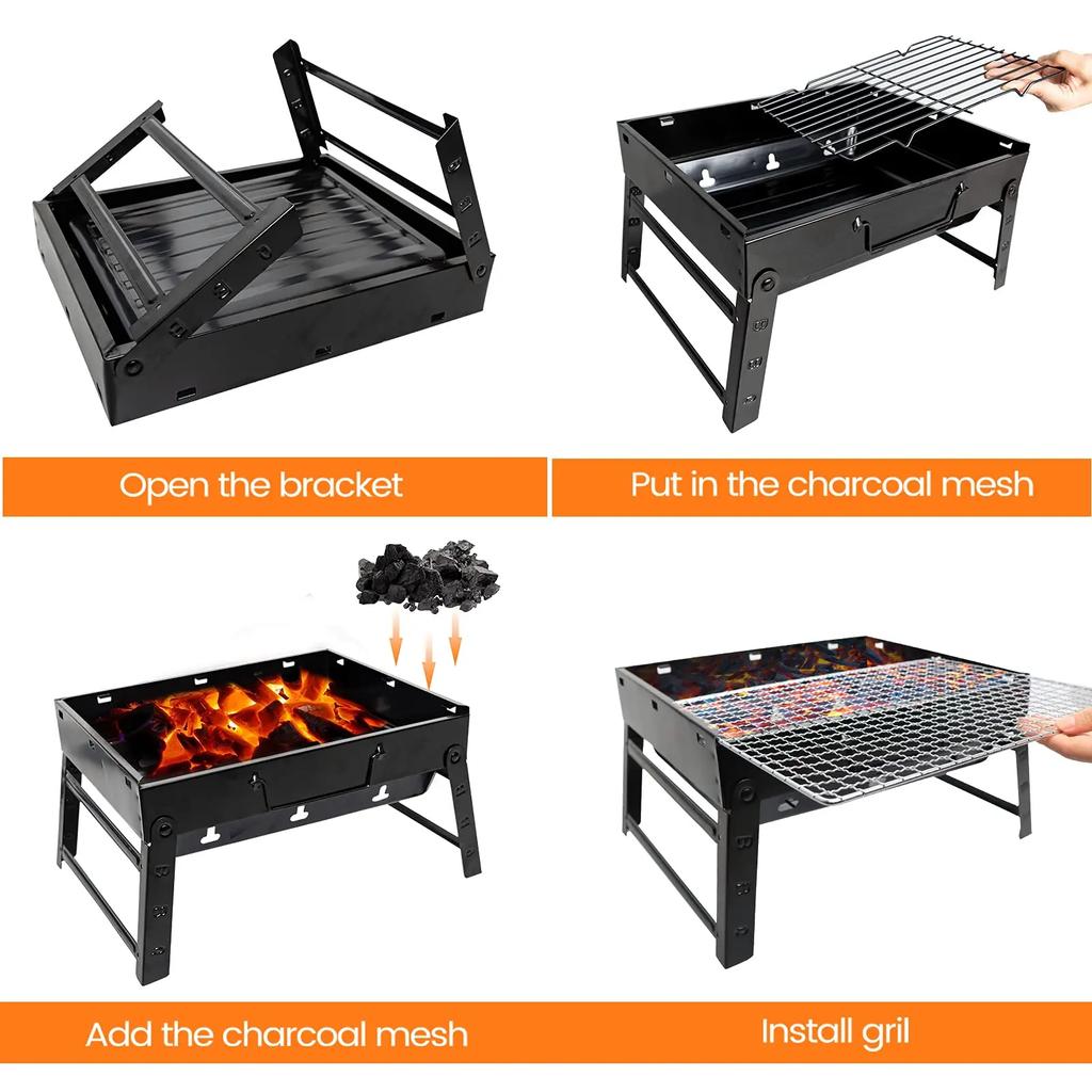 For Portable Folding BBQ Grill, Compact And Lightweight Charcoal Grill, Easy To Assemble And Carry, Ideal For Outdoor Cooking