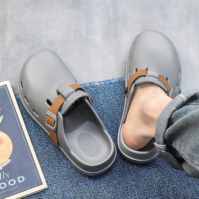 

Модная летняя обувь для мужчин Легкие сандалии из ЭВА Однотонные модные шлепанцы для мужчин Нескользящие мягкие садовые клоги с ремешком-пряжкой 40-41 серый