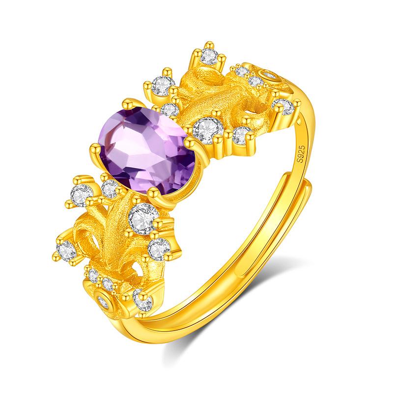 S925 Silver Natural Topaz Ring, Adjustable, Non-fading, Elegant Crystal Jewelry for Women