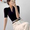 Women's V-Neck Slim Fit Mid-Sleeve Top
