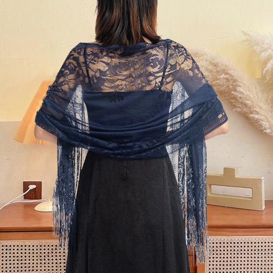 Women Scarf Solid Color Lace Ladies Crochet See Through Bride Shawl Wrap for Wedding