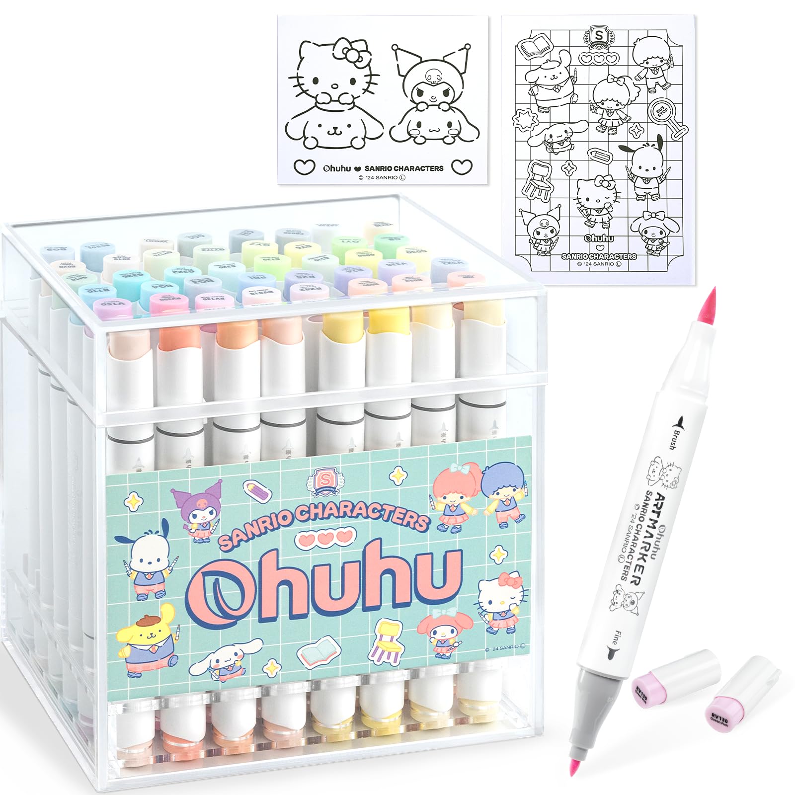 

Персонажи Sanrio x Маркеры для иллюстраций Ohuhu, Кисть, Тонкий кончик, 48 Цветов, Пастельные цвета, Светлые цвета, Маркеры профессионального качества, Алкоголь-Б