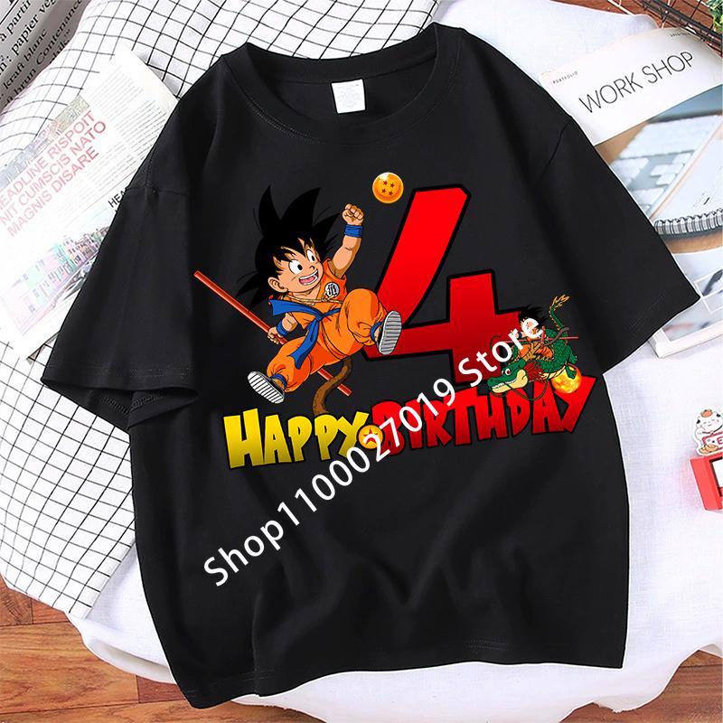 Dragon Ball Goku Children T-shirt Birthday Number Child Short Sleeve Top Fashion Tee Boys Cartoon Anime Cute Kids Clothes Gifts
