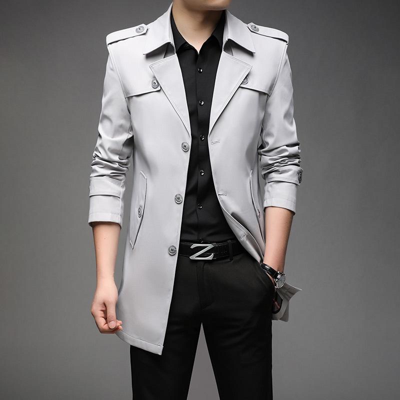 Men's Mid-Length Trench Coat, Autumn Korean Style Jacket, Simple Design, 9 Colors Available