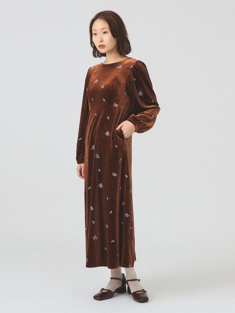 Ray Beams Women's Velvet Embroidered Dress, Brown 0