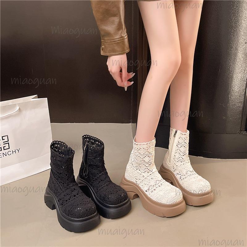 Autumn Platform Thick Bottom Woman Ankle Boot Hollow Out Breathable Shoes Ladies Elegant Lace Mordern Sandalias Booties