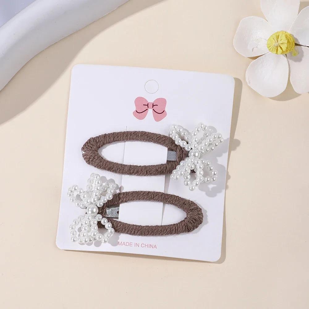 

2pcs Girls Ins Imitation Pearl Bow Hair Clips Baby Girl Hairpins for Kids Barette Princess Hooks Infant Accessories