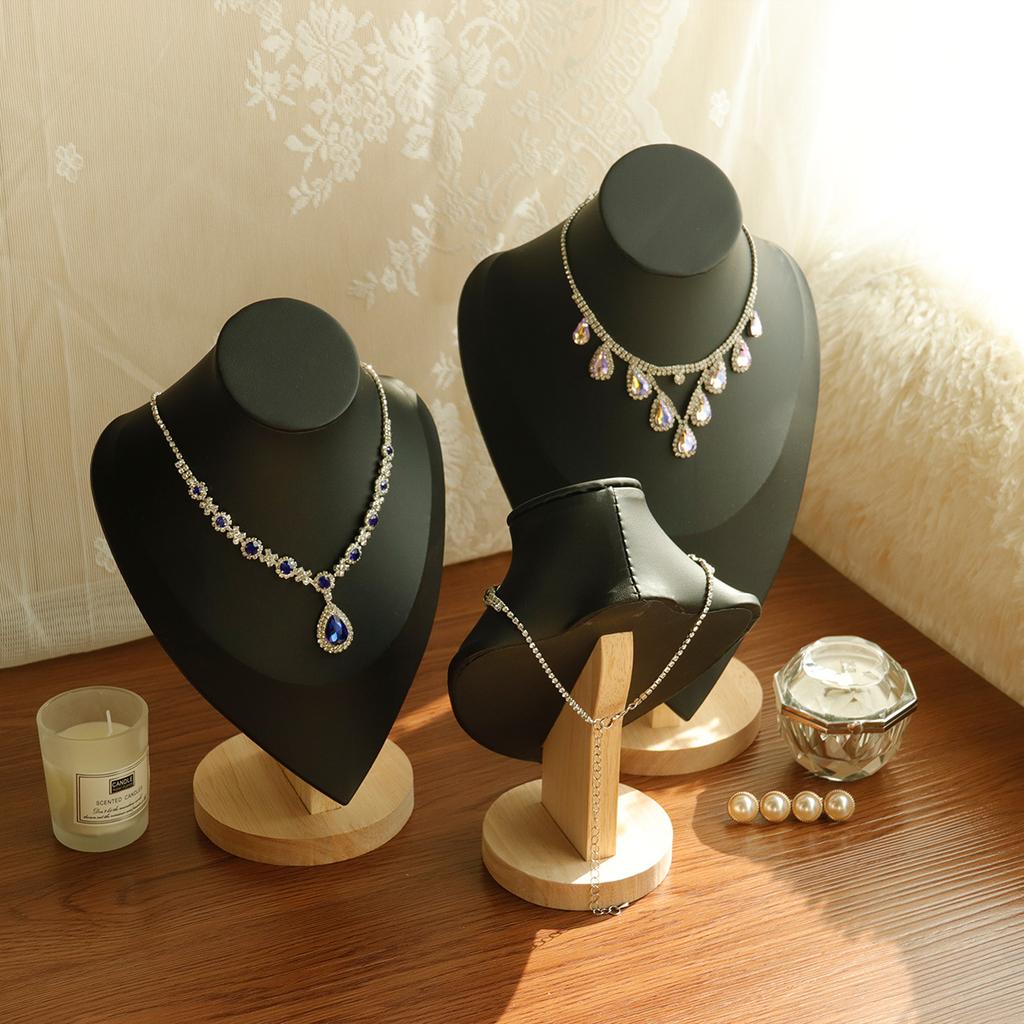 1pc Wooden Mannequin Bust Necklace Display Stand Portrait Model Neck Pendant Jewellery Storage Rack Holder Window Showcase Props