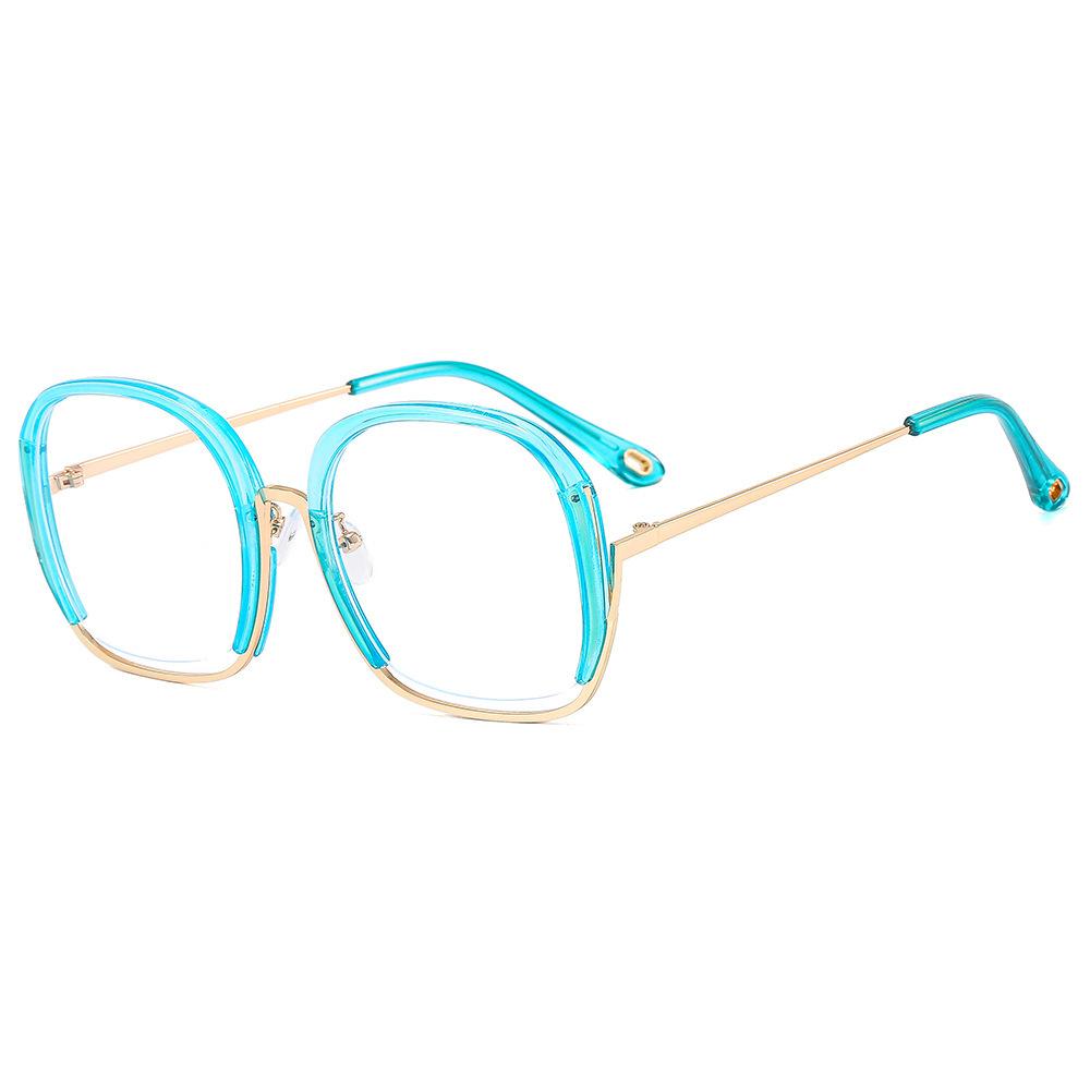 Personalized Round Large Frame Flat Mirror, Metal Anti-Blue Frame Glasses