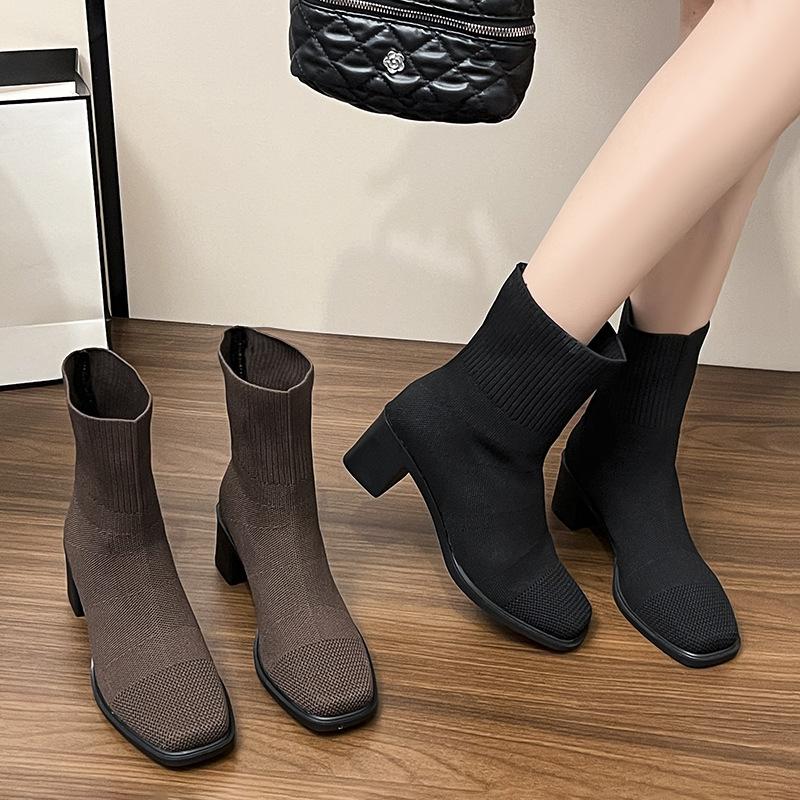 New Medium Socks Boots Pointed Fly-woven Short Boots Waterproof Table Heightening Boots Japanese Princess Boots Fashion Boots