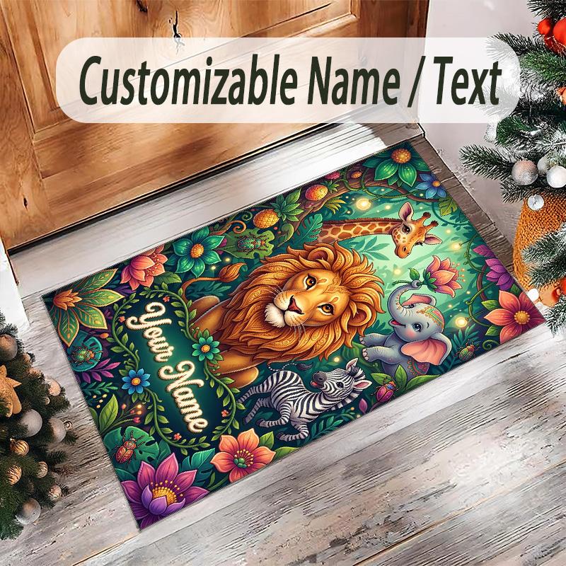 Animals Theme Crystal Velvet Floor Rug Personalized Custom Name Text Warm Carpet Home Decoration