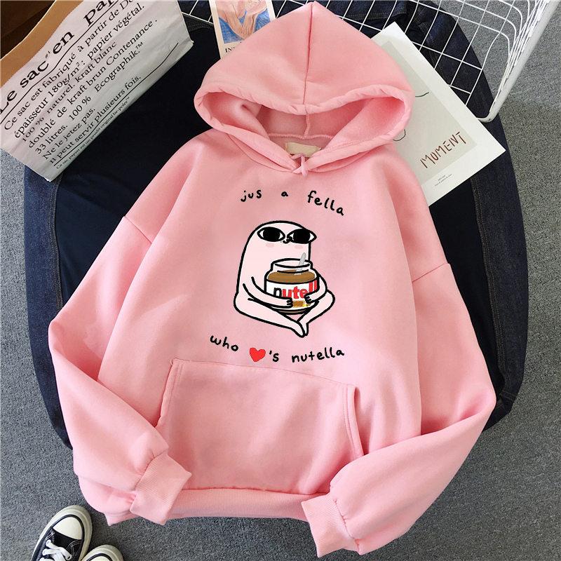 Casual Women Autumn and Winter Harajuku Graphic Sweatshirt Nutella Kawaii Print Women's Hooded Pullover Tops Women's Hoodies