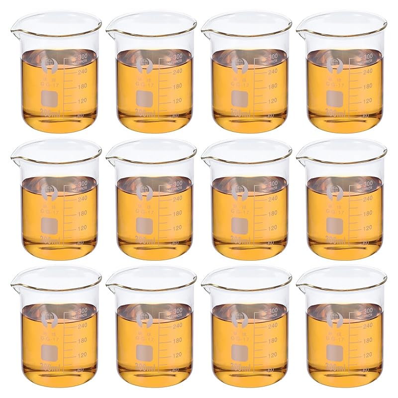 PATIKIL 50ml Low Form Glass Beaker, 12 Pack 3.3 Borosilicate Glass Graduated Printed Scale Measuring Cups with Spout for Kitchen Lab Liquids
