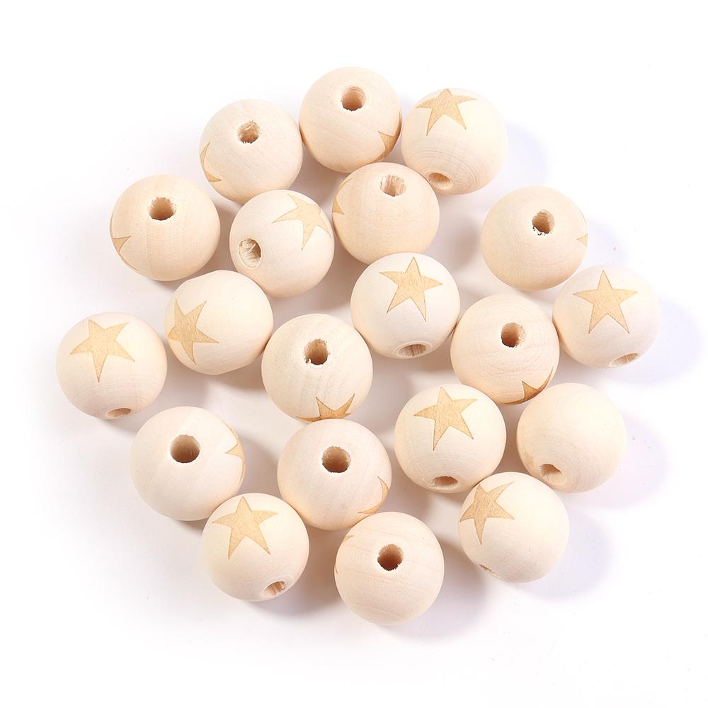 

20pcs/Lot 19x20mm Round Natural Wooden Beads for Jewelry Making Heart Star Baby Teether Child Teething Wooden Beading Spacer звезда