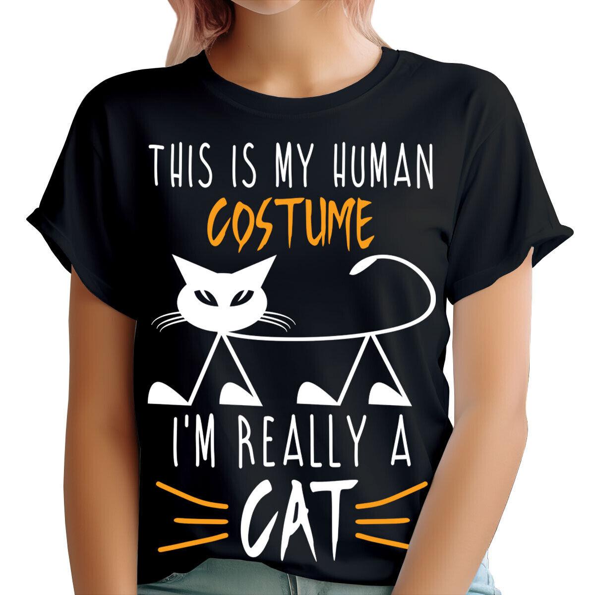 

This Is My Human Costume Cat Halloween Horror Scary Womens 100% Cotton T-shirt Mens Tees Tops Top #TA-186 S
