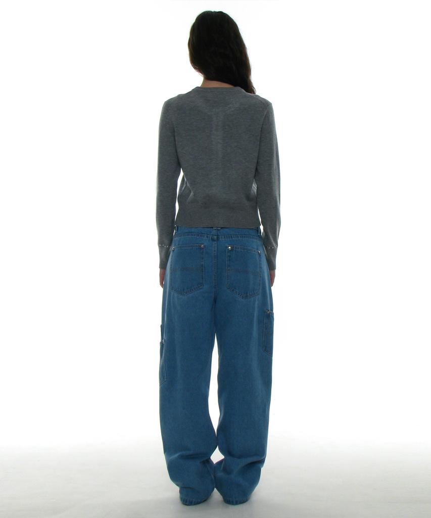 PARTIMENTO WOMEN Asymmetrical Pocket Work Jeans_Light Blue
