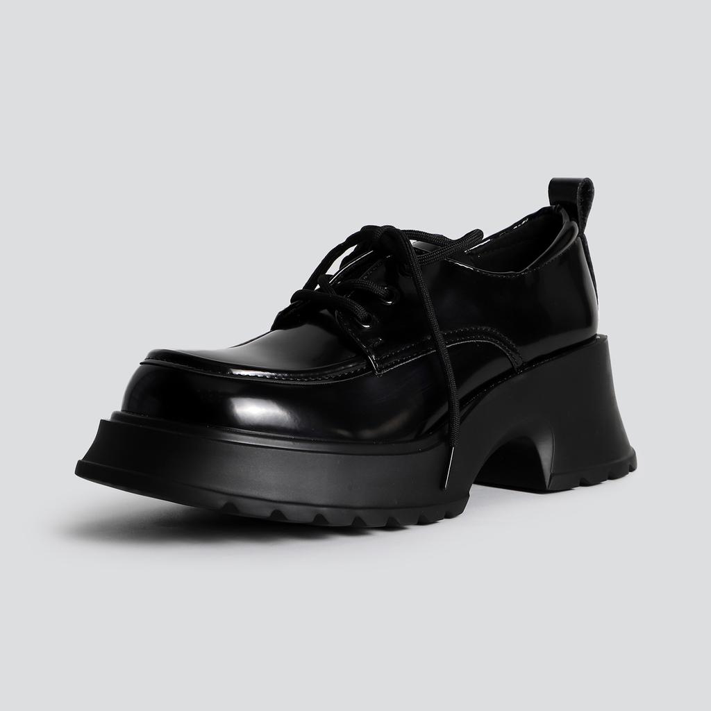 2025 spring new fashion outer wear thick heel small leather shoes women's platform solid color Mary Jane glossy fashion single shoes women