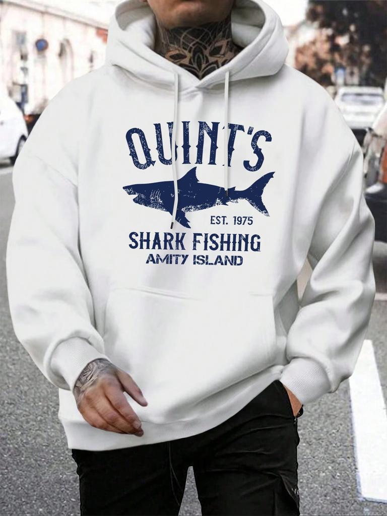 Quint'S Shark Fishing Amity Island Print Men Hoody Autumn Fleece Hoodies Hip Hop Loose Streetwear All-Match Comfortable Clothing