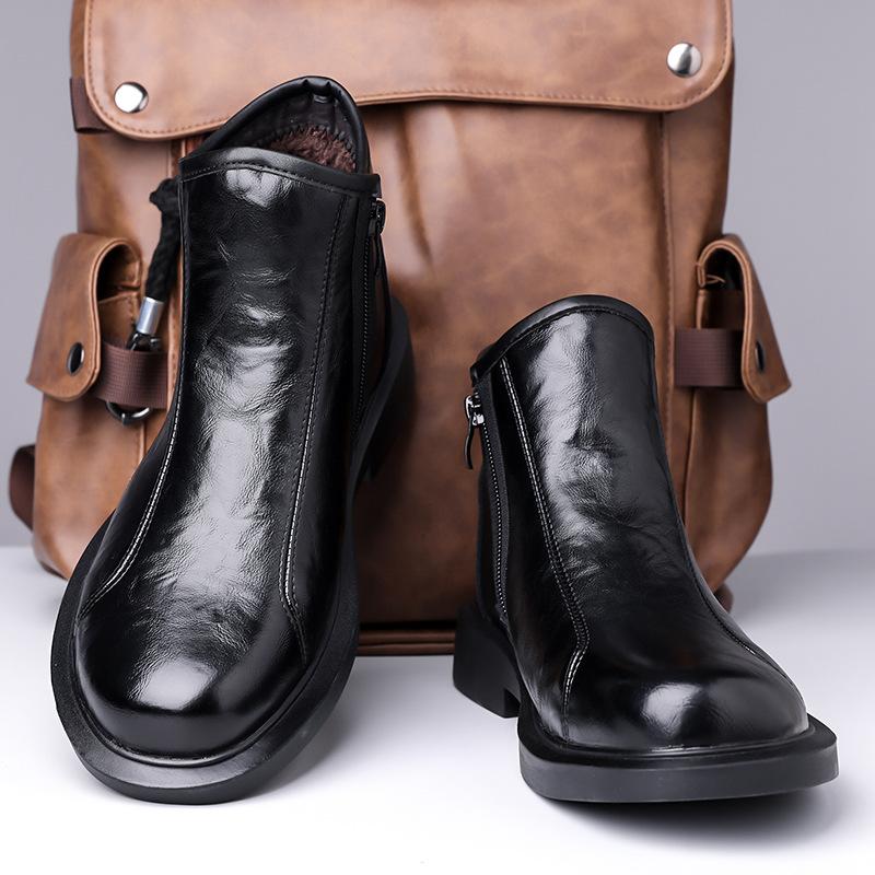 Fashion British Leather High Top Business Men's Dress Shoes Fashion Autumn Winter Leather Boots Men Designer Platform Chelsea Boots Male
