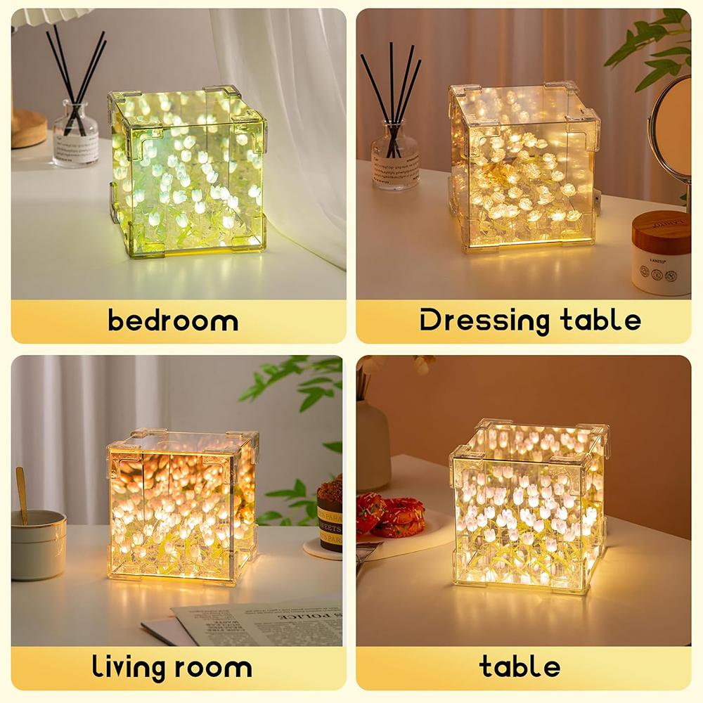 Tulip Night Light Handmade DIY Led Decorative Nights Lamp and Mirror 2 In 1