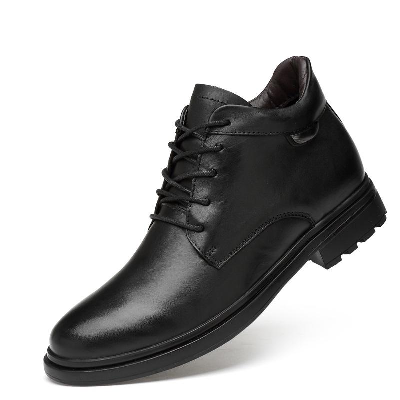 Men s 5CM Height-Increasing Round-Toe High-Top Leather Boots 41