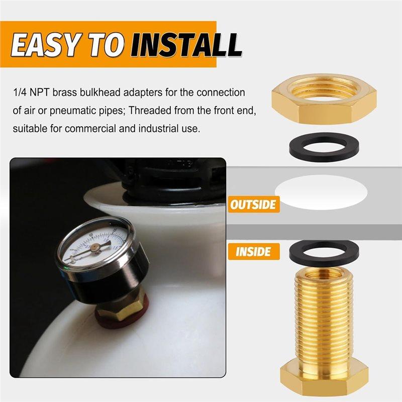 Solid Brass Bulkhead Fittings(2-Pack), 1/4 NPT Taper Female, 3/4" Straight Male Thread Water Tank Connectors