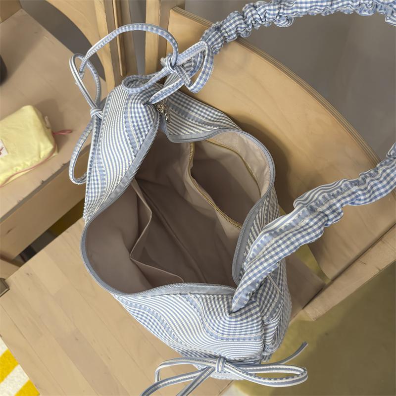 Borsa a mano da donna con fiocco e pieghe, borsa da spalla